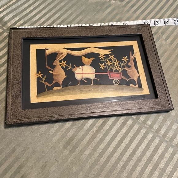 Folk Art Framed Sheep & Bunnies Wall Art - Neutral Tones - Picture 3 of 4